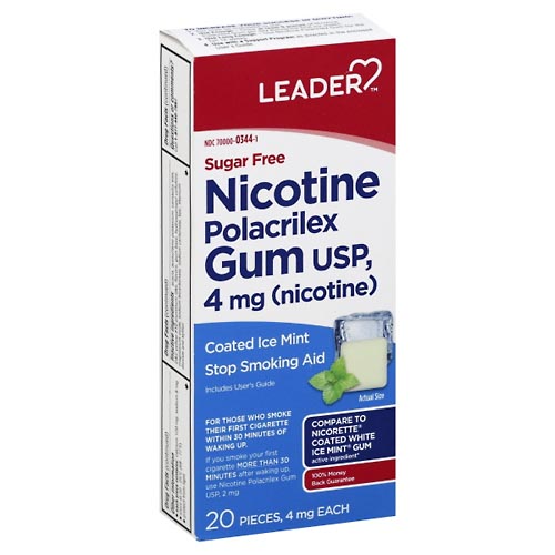 Image for Leader Nicotine Polacrilex Gum, 4 mg, Coated Ice Mint,20ea from CAPITOL DRUGS - WEST HOLLYWOOD