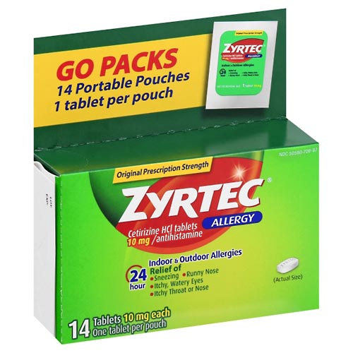 Image for Zyrtec Allergy, Original Prescription Strength, Tablets, Go Packs,14ea from CAPITOL DRUGS - WEST HOLLYWOOD